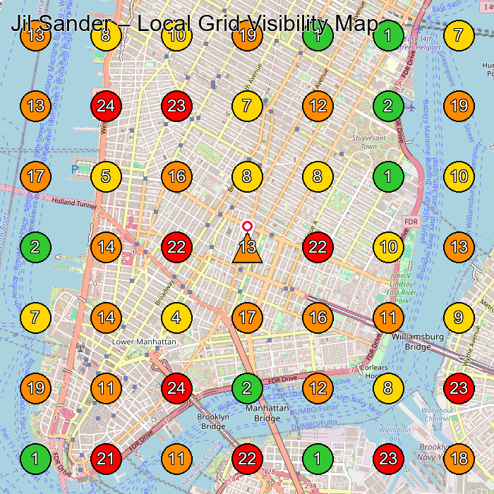 Jil Sander Negozio Di Abbigliamento GeoGrid ranking map for New York NY
